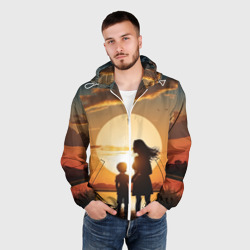 Мужская ветровка 3D Мать и дитя на закате - фото 2