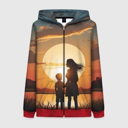 Женская толстовка 3D на молнии Мать и дитя на закате