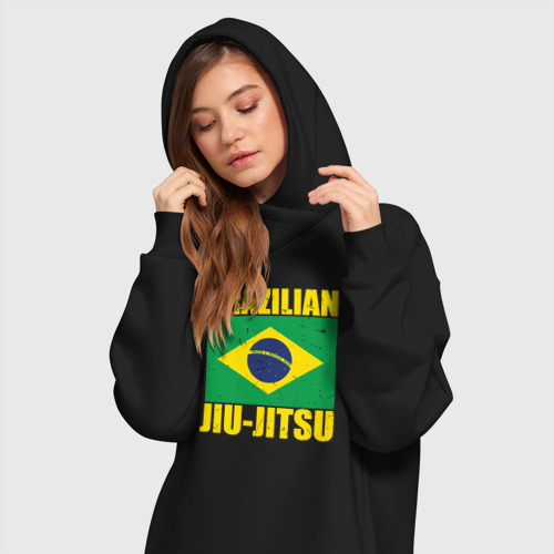 Платье-худи хлопок Brazilian jiu-jitsu, цвет черный - фото 3