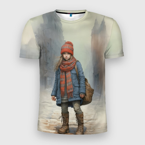 Мужская футболка 3D Slim Девчонка по  дороге в школу , цвет 3D печать