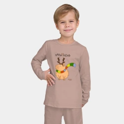 Детская пижама с лонгсливом хлопок Капибара в рожках оленя - фото 2