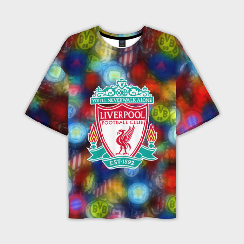 Мужская футболка oversize 3D Liverpool  все logo неон, цвет 3D печать