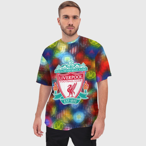 Мужская футболка oversize 3D Liverpool  все logo неон, цвет 3D печать - фото 3
