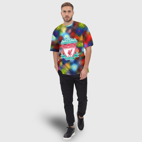 Мужская футболка oversize 3D Liverpool  все logo неон, цвет 3D печать - фото 5