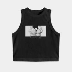 Женская укороченная майка-топ хлопок Попа кролика - иероглифы - готов к игре