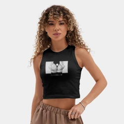 Женская укороченная майка-топ хлопок Попа кролика - иероглифы - готов к игре - фото 2