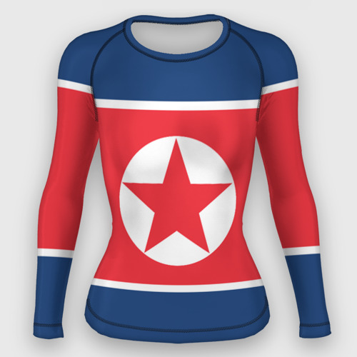 Женский рашгард 3D с принтом Флаг Северной Кореи, вид спереди #2
