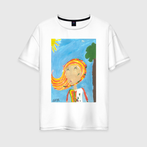Женская футболка из хлопка оверсайз с принтом Счастливая весна, вид спереди №1