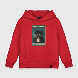 Детское худи Oversize хлопок Суровый кот начальник