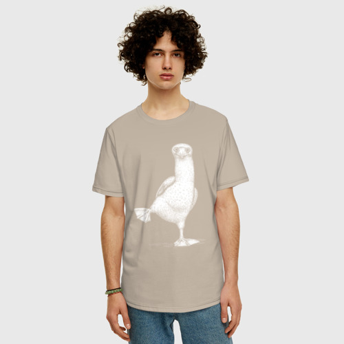 Мужская футболка хлопок Oversize с принтом Олуша прогуливается, вид сбоку #3