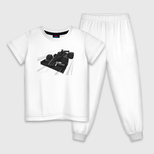 Детская пижама хлопок с принтом Формула 1 черная, вид спереди #2