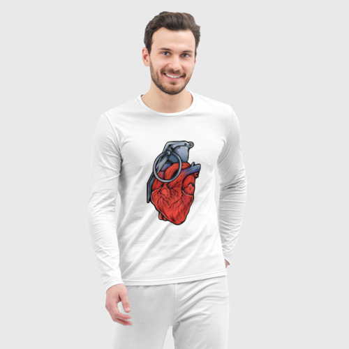 Мужская пижама с лонгсливом хлопок Граната сердце, цвет белый - фото 5