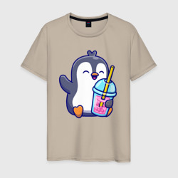 Пингвин с напитком – Мужская футболка хлопок с принтом купить со скидкой в -20%