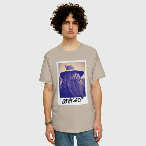 Мужская футболка хлопок Oversize Альф волшебник, цвет миндальный - фото 3