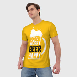 Мужская футболка 3D Don't worry - beer happy - фото 2