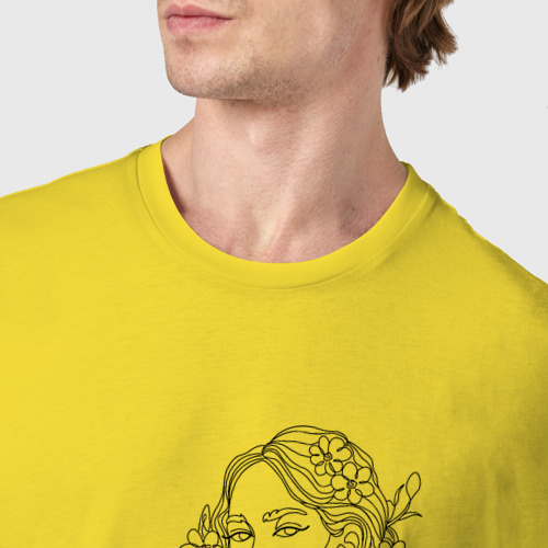 Мужская футболка хлопок Три девушки с цветами лайн арт, цвет желтый - фото 6