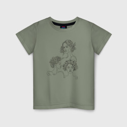 Детская футболка хлопок Три девушки с цветами лайн арт