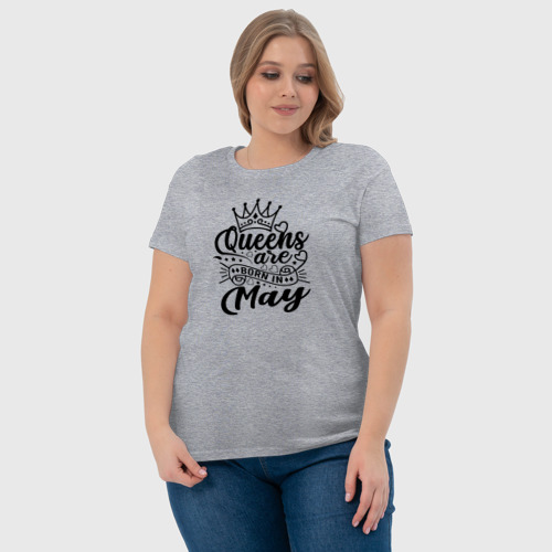 Женская футболка хлопок Королева рожденная в мае, цвет меланж - фото 6