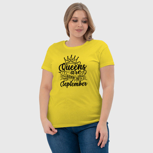 Женская футболка хлопок Королевы рожденные в сентябре, цвет желтый - фото 6