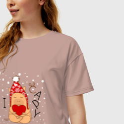 Женская футболка хлопок Oversize Капибара с сердцем: я люблю - фото 2