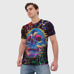 Мужская футболка 3D Расплавленный череп с брызгами краски - фото 2