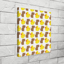 Холст квадратный Капибара с  желтой уткой - фото 2