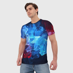 Мужская футболка 3D Синяя ледяная абстракция с красным - фото 2