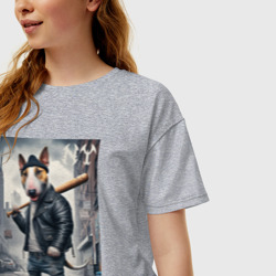 Женская футболка хлопок Oversize Булли с битой на своём районе - фото 2