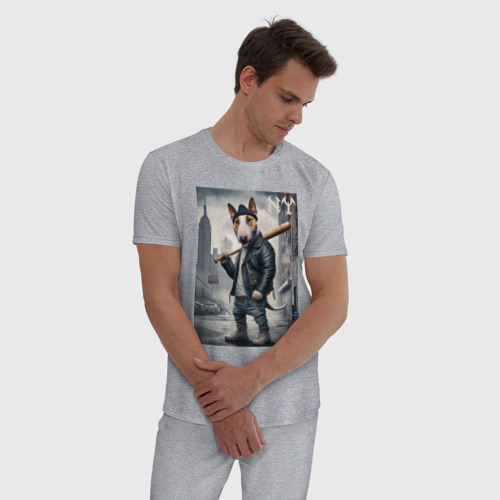 Мужская пижама хлопок с принтом Булли с битой на своём районе, фото на моделе #1