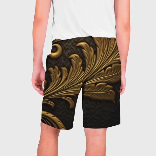 Мужские шорты 3D с принтом Золотые узоры листья объемные, вид сзади #1