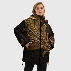 Женская зимняя куртка Oversize Золотые узоры листья объемные - фото 2