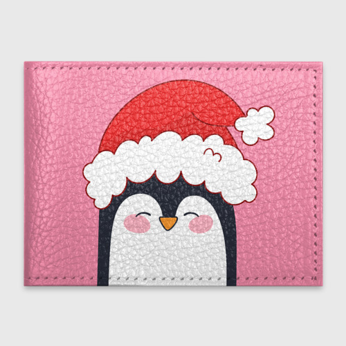 Обложка для студенческого билета Новогодний пингвин в шапке Санты, цвет красный