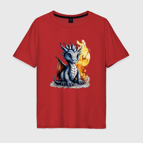 Мужская футболка хлопок Oversize с принтом Пламенный дракончик, вид спереди #2
