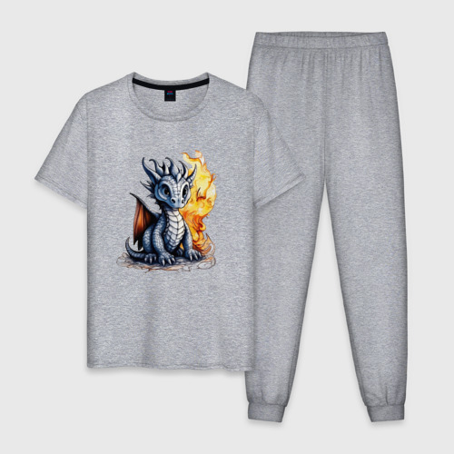 Мужская пижама хлопок с принтом Пламенный дракончик, вид спереди #2