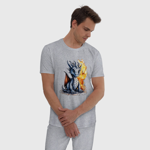 Мужская пижама хлопок с принтом Пламенный дракончик, фото на моделе #1