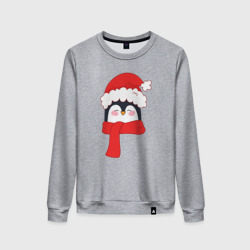 Новогодний пингвин в шапке Деда Мороза – Женский свитшот хлопок с принтом купить со скидкой в -13%