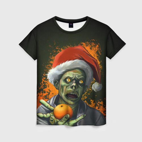Женская футболка 3D с принтом Новогодний зомби, вид спереди #2