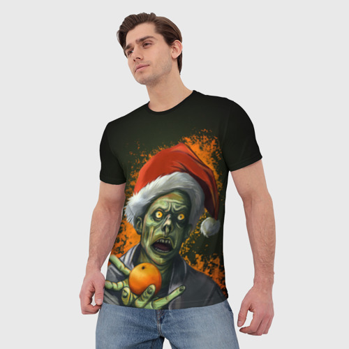 Мужская футболка 3D Новогодний зомби, цвет 3D печать - фото 3