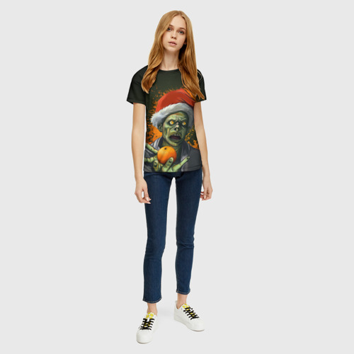Женская футболка 3D с принтом Новогодний зомби, вид сбоку #3