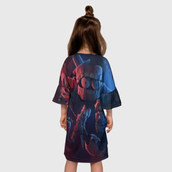 Платье с принтом Удивительный цифровой цирк для ребенка, вид на модели сзади №2. Цвет основы: белый