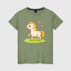 Лошадка на лугу – Женская футболка хлопок с принтом купить со скидкой в -20%