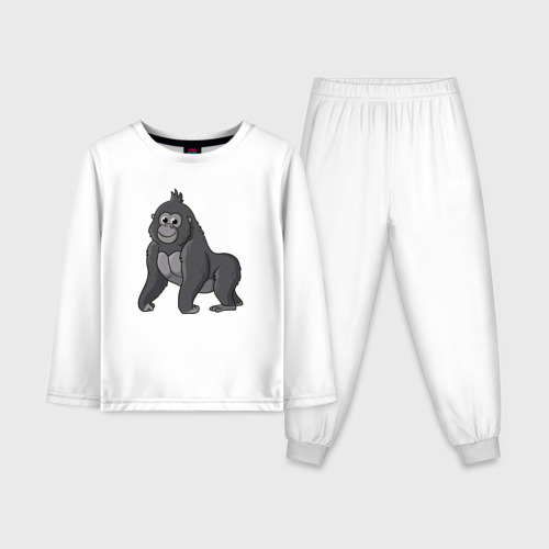 Детская пижама с лонгсливом хлопок с принтом Милая горилла, вид спереди #2