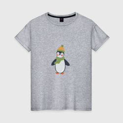 Весёлый пингвин в шапке – Женская футболка хлопок с принтом купить со скидкой в -20%