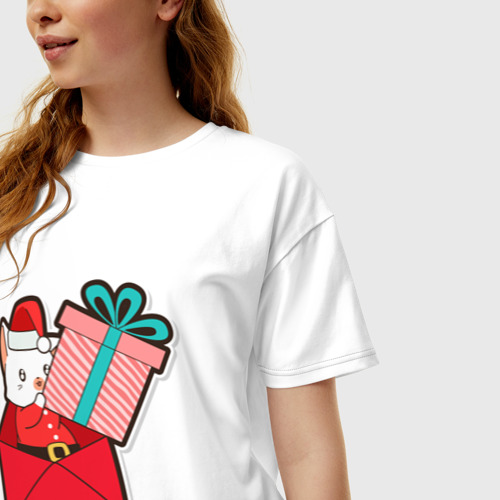 Женская футболка хлопок Oversize с принтом Вам подарок от котика, фото на моделе #1