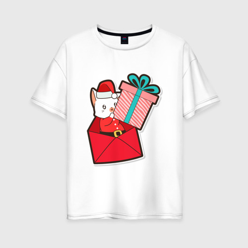 Женская футболка хлопок Oversize с принтом Вам подарок от котика, вид спереди #2