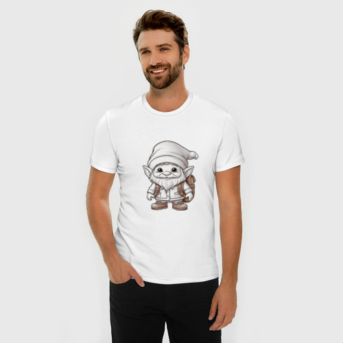 Мужская футболка хлопок Slim Гномик  с рюкзаком улыбается, цвет белый - фото 3