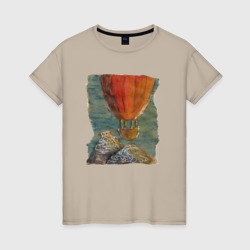 Воздушный шар над горой – Женская футболка хлопок с принтом купить со скидкой в -20%