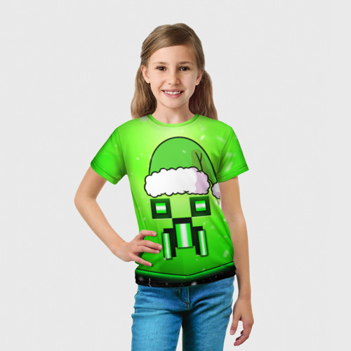 Детская футболка 3D с принтом Майнкрафт новогодний крипер, вид сбоку #3