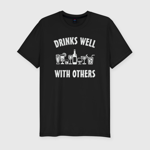 Мужская футболка хлопок Slim Drinks well with others, цвет черный
