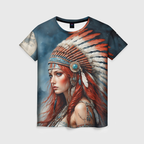 Женская футболка 3D с принтом Шаманка индейского племени, вид спереди #2